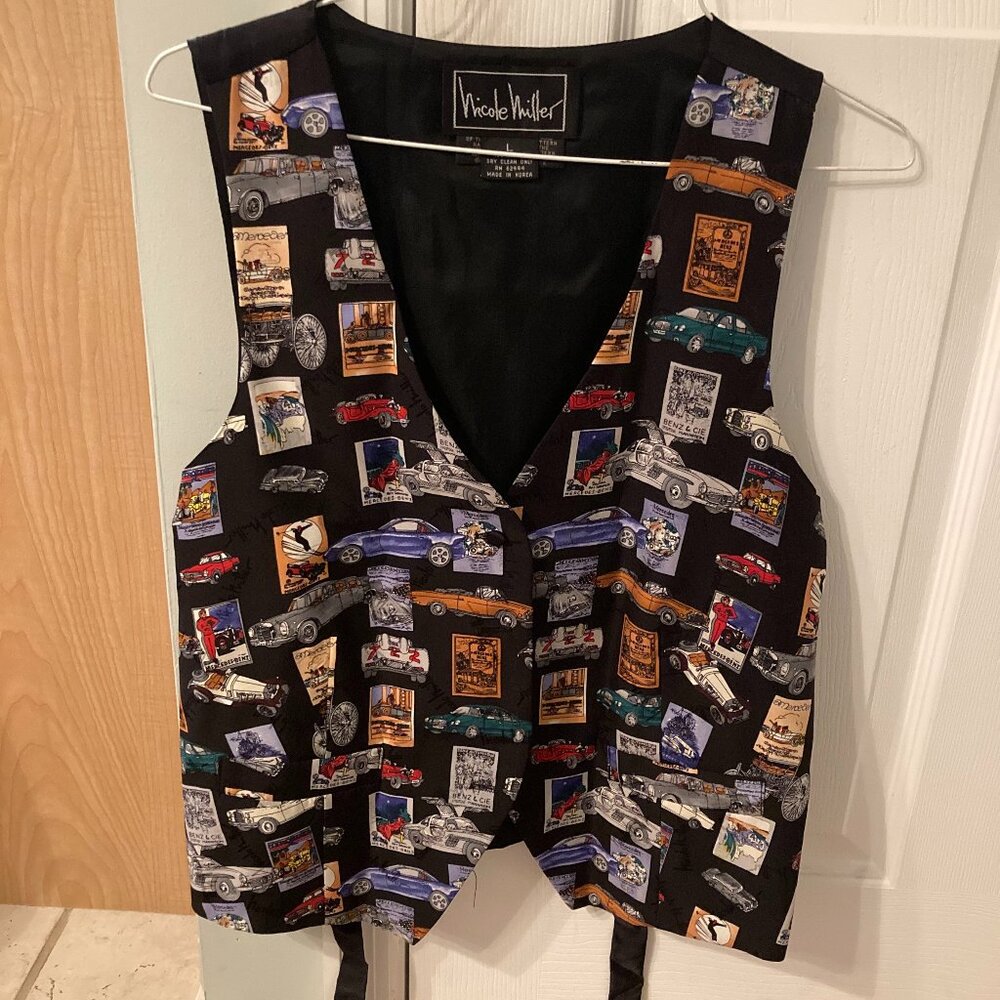 Nicole Miller Mercedes Benz 100% Silk Vest Car Rare 1995 Large L Excellent